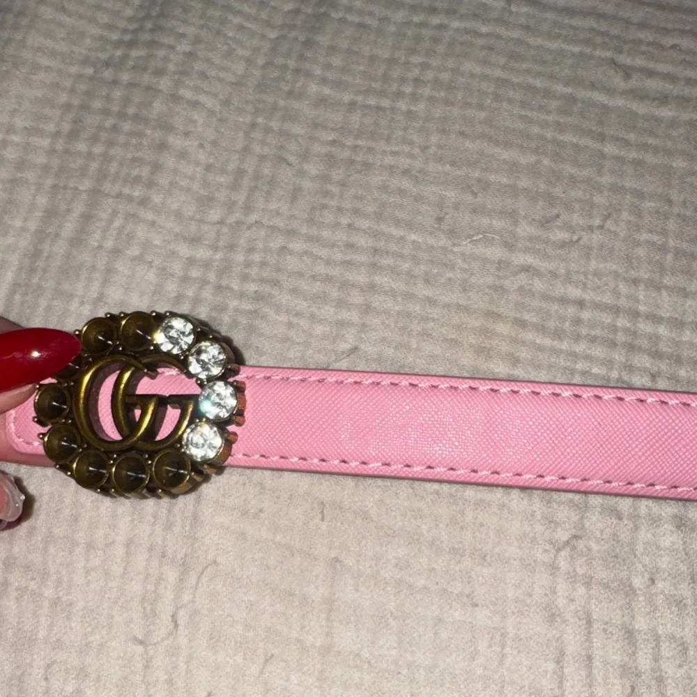 Gucci Pink Belt with Gold and Crystal Buckle